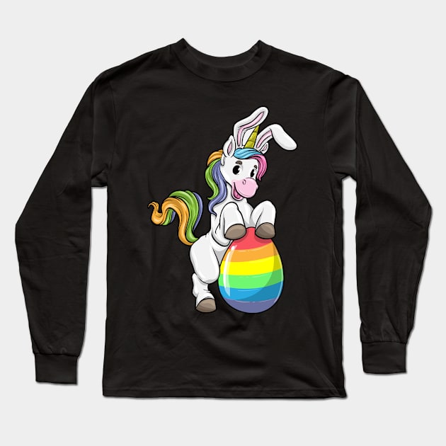 Unicorn as Easter bunny with Easter egg Long Sleeve T-Shirt by Markus Schnabel